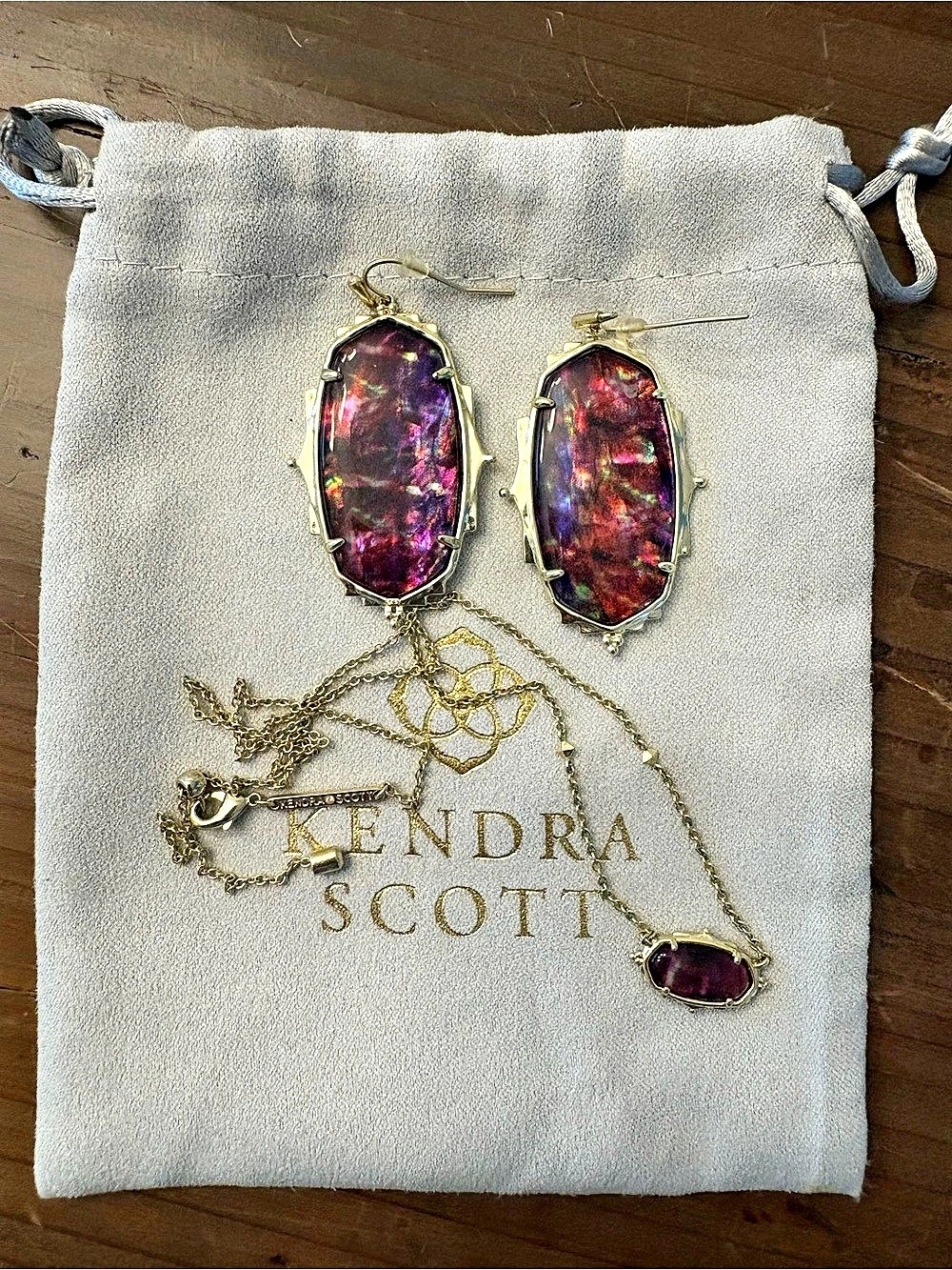RARE Kendra Scott Yellow Rose Baroque Ella Earrings & Elisa Necklace Set Mauve A